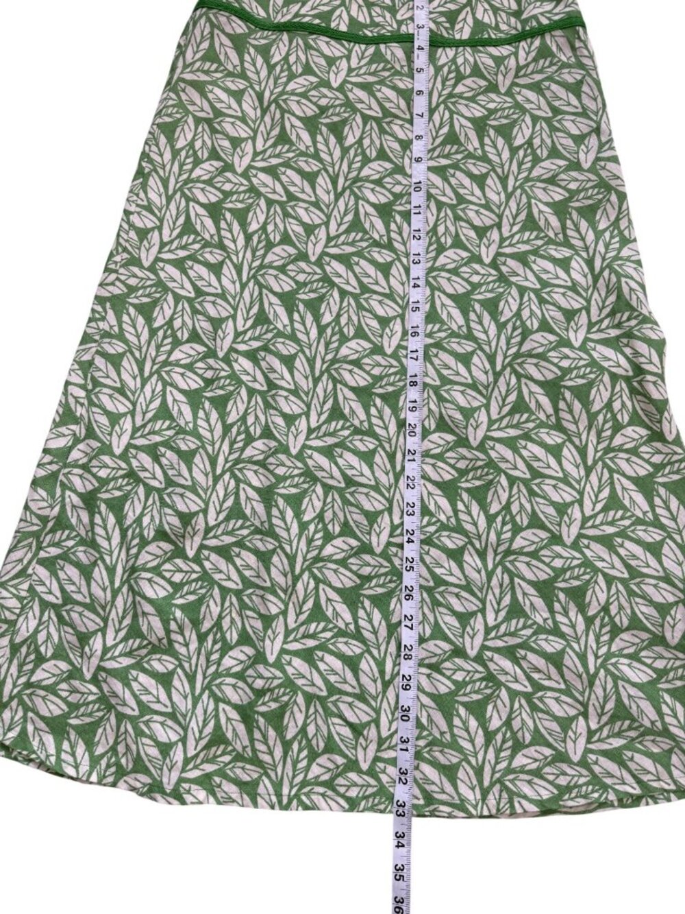 Boden Womens 10L Linen Skirt Green White Leaf Print A-Line Midi Summer - Picture 6 of 8